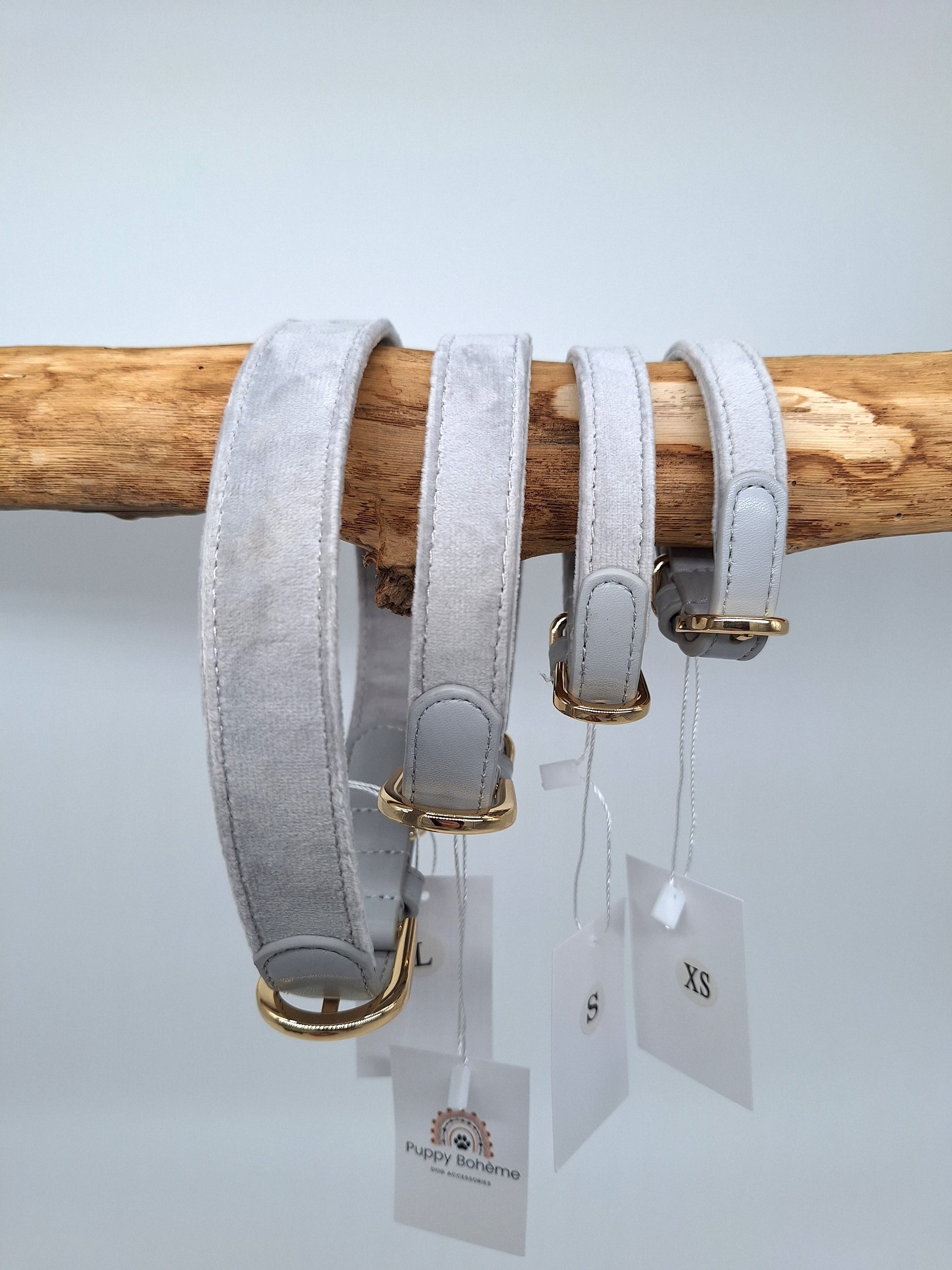 Halsband Samt & veganes Leder | grau | Jetzt online kaufen bei Dogs & Lifestyle