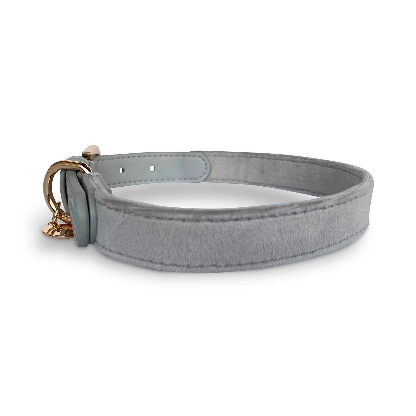 Halsband Samt & veganes Leder | grau | Jetzt online kaufen bei Dogs & Lifestyle