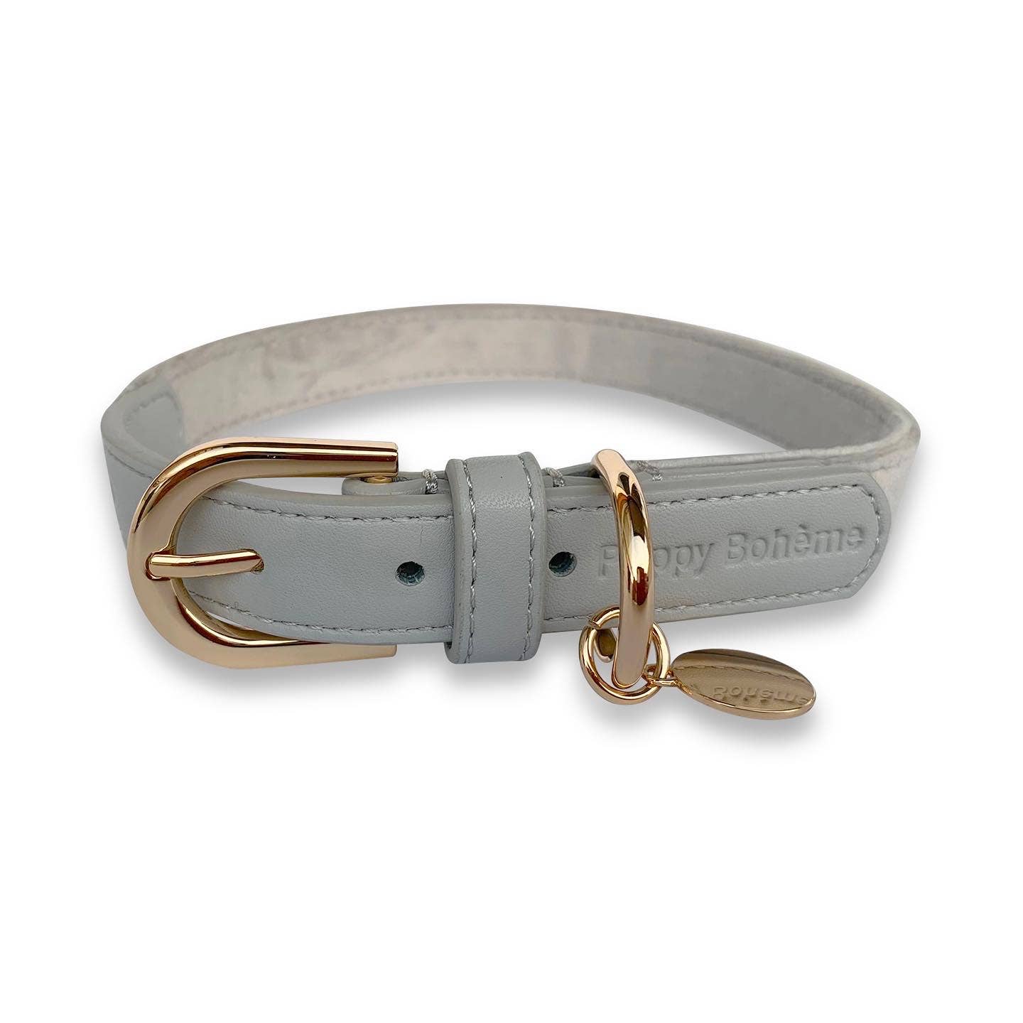 Halsband Samt & veganes Leder | grau | Jetzt online kaufen bei Dogs & Lifestyle
