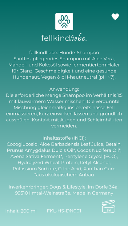 fellkindliebe. Hunde-Shampoo | sanfte Fellpflege mit Aloe Vera & fermentiertem Hafer